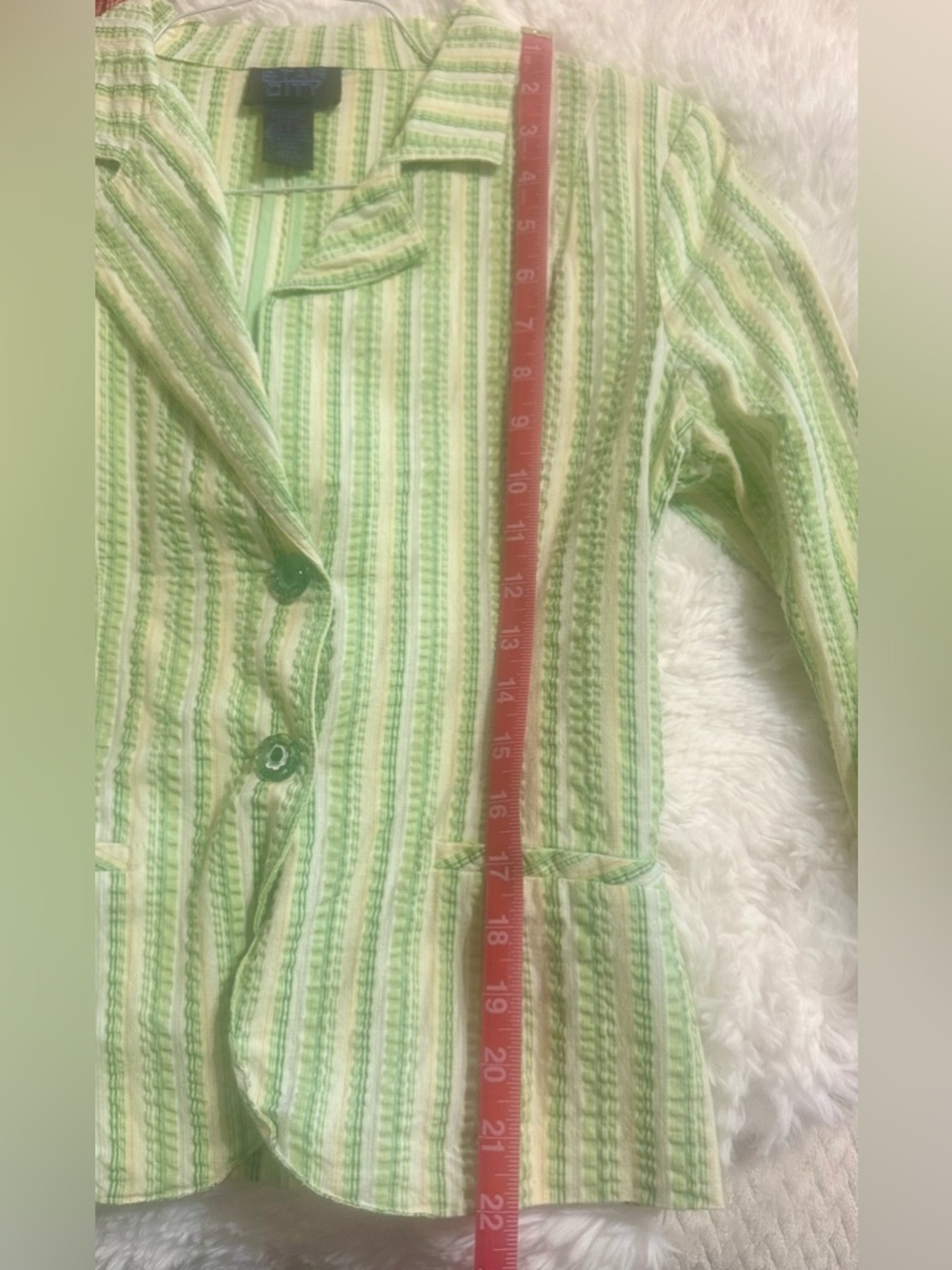 Vintage Green Seersucker Stripe Blazer Jacket Coastal Prep Size M Fits S - Picture 11 of 13